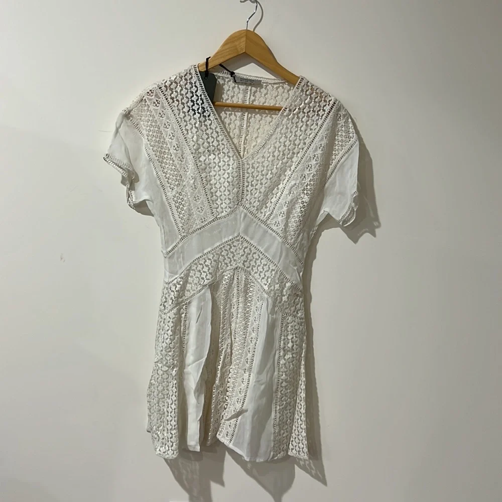 NEW • All Saints • Cindi Lace Mini Dress Oyster White 2 Womens - Picture 3 of 5